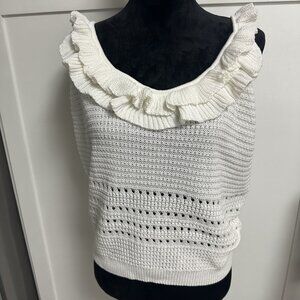7 for All Mankind Women's Crochet Top Size XL White Ruffle Cottage Core